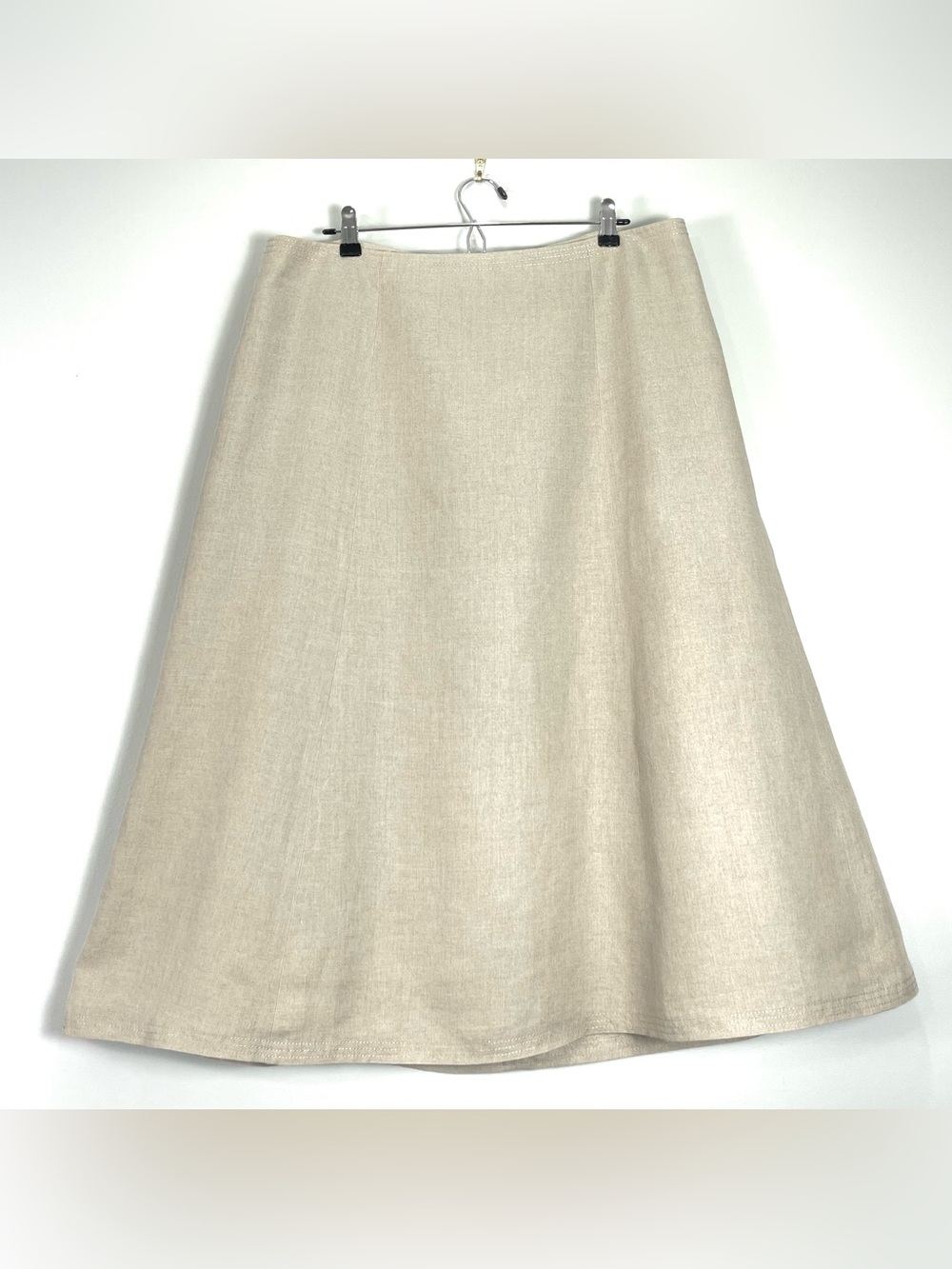 TALBOTS 100% Linen A-Line Midi Tan Skirt Lined Classic Minimalist Size 16
